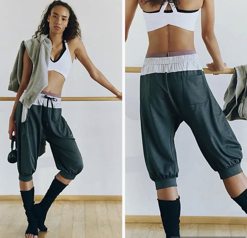 NWT Free People FP Movement Size M Total Package Pants Black Heather Combo Harem